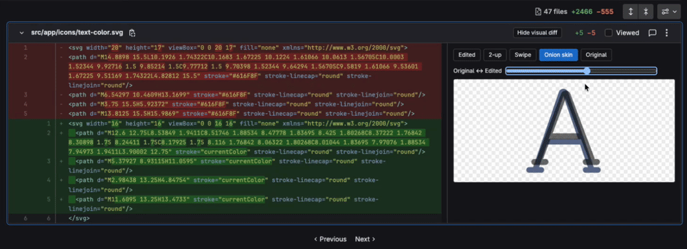 GitLab SVG Differ showing onion skin opacity slider